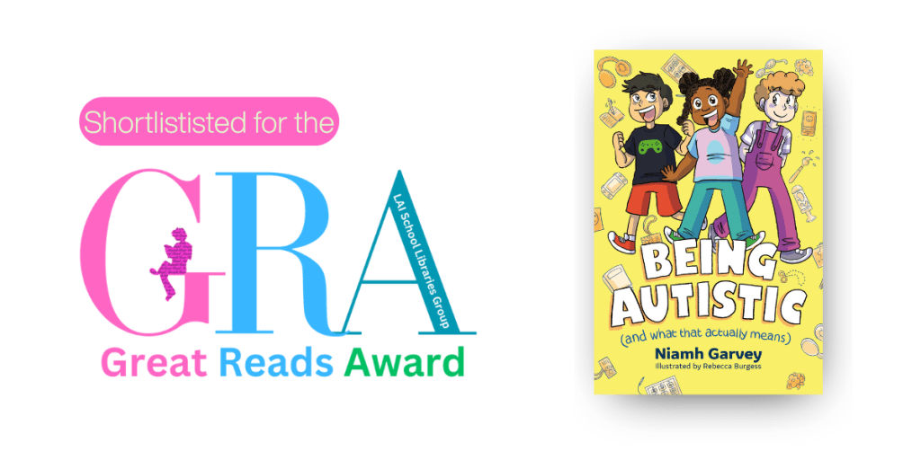 'Being Autistic' rendered next to the logo for the GRA- Great Reads Award